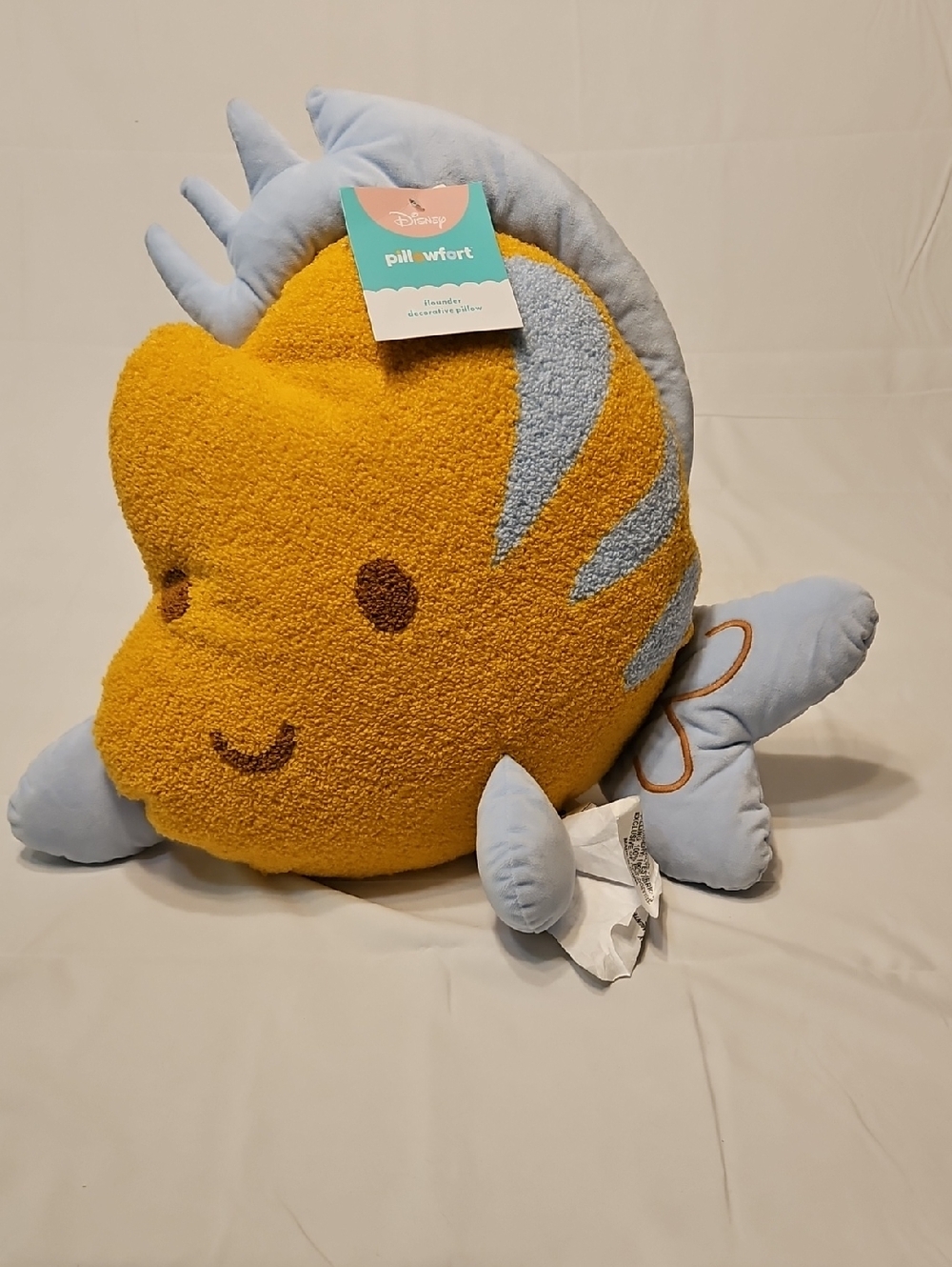 Brand New 17" Disney Flounder Plush Pillow - Yellow & Light Blue